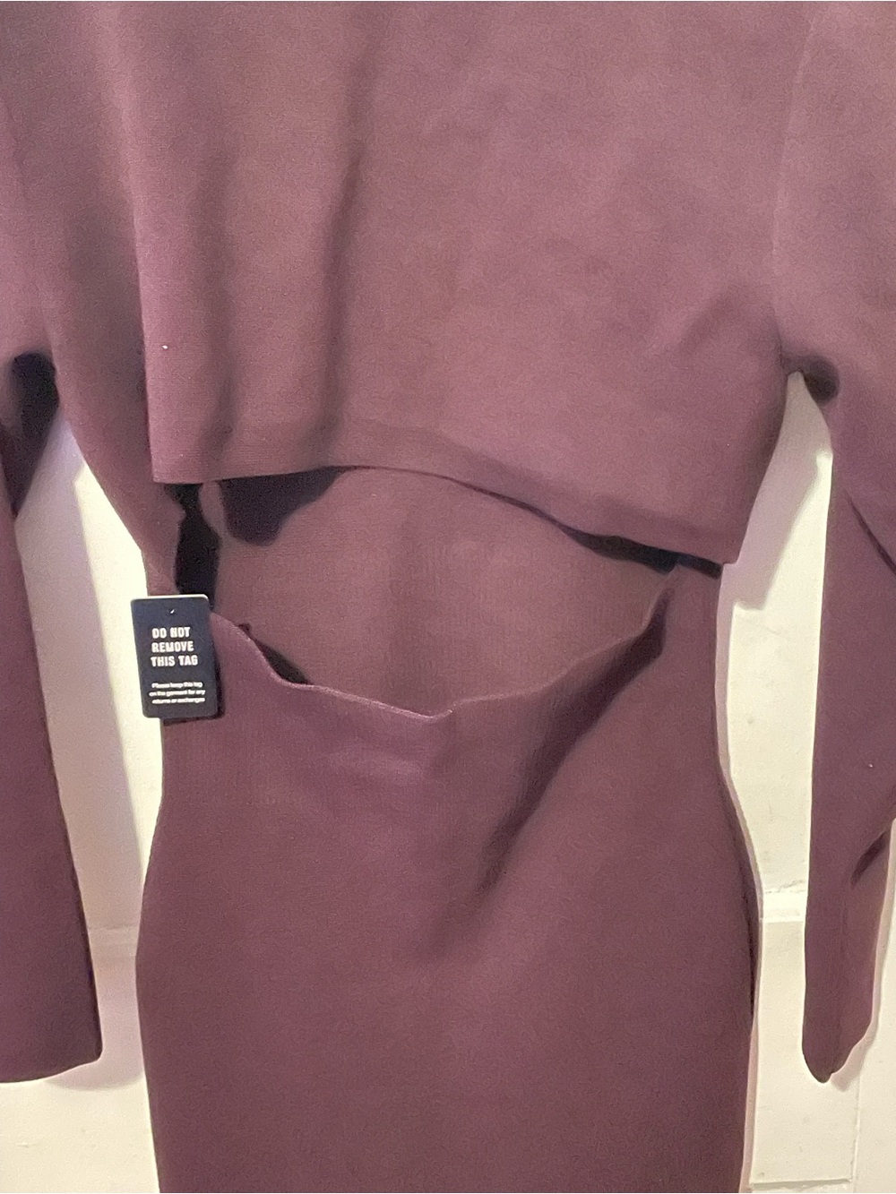 Express Deep Plum Long Sleeve V-Neck Midi Dress - Picture 4 of 4